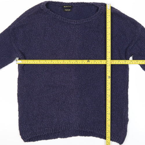 Massimo Dutti Women Blue Cotton Knit Crew Neck Pullover Jumper Size 8