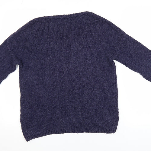 Massimo Dutti Women Blue Cotton Knit Crew Neck Pullover Jumper Size 8