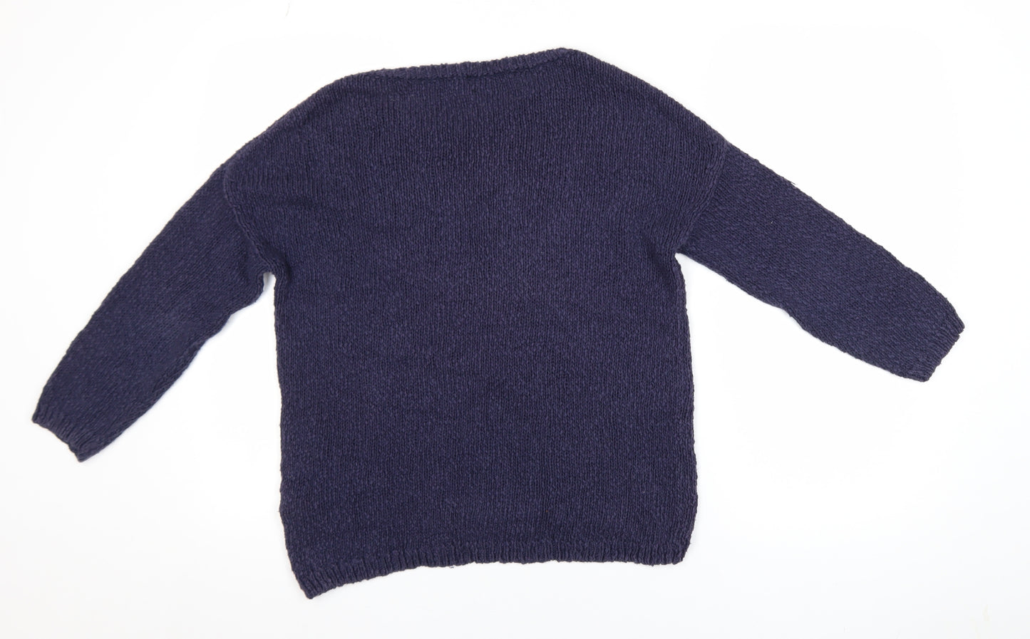Massimo Dutti Women Blue Cotton Knit Crew Neck Pullover Jumper Size 8