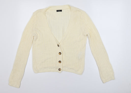 M&Co Women’s Ivory Knit Button Cardigan Size 12 V-Neck Long Sleeve