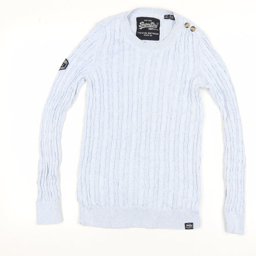 Superdry Womens Blue Cable Knit Cotton Jumper Size 10