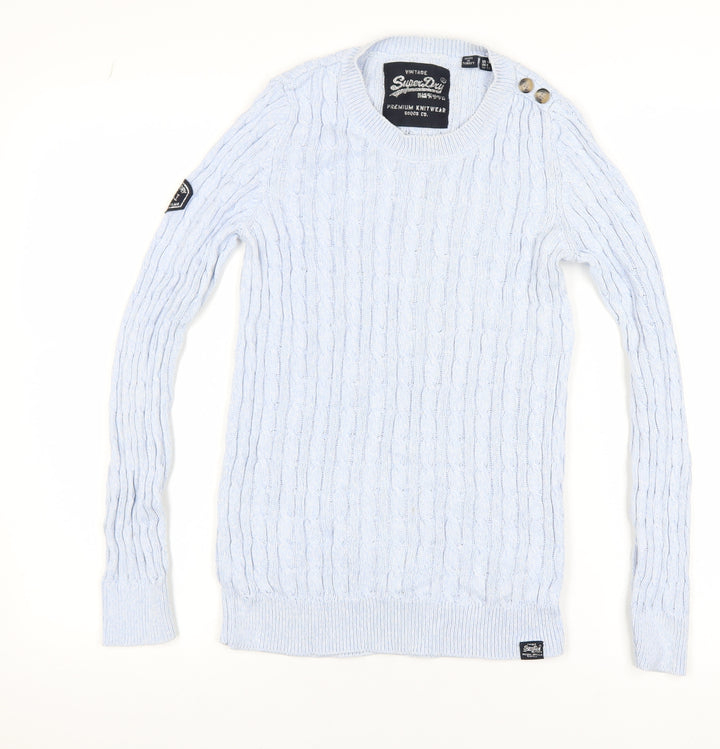 Superdry Womens Blue Cable Knit Cotton Jumper Size 10