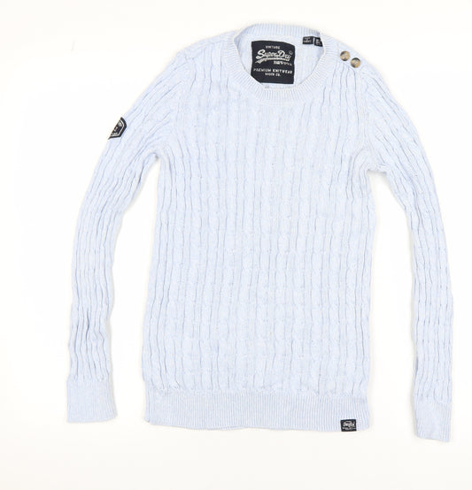 Superdry Womens Blue Cable Knit Cotton Jumper Size 10