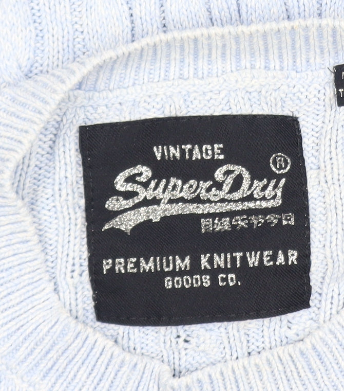Superdry Womens Blue Cable Knit Cotton Jumper Size 10