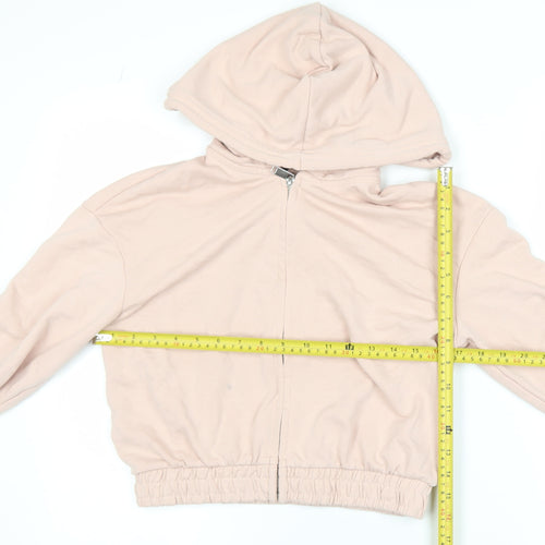 H&M Women Pink Cropped Hooded Full Zip Jacket Size 12