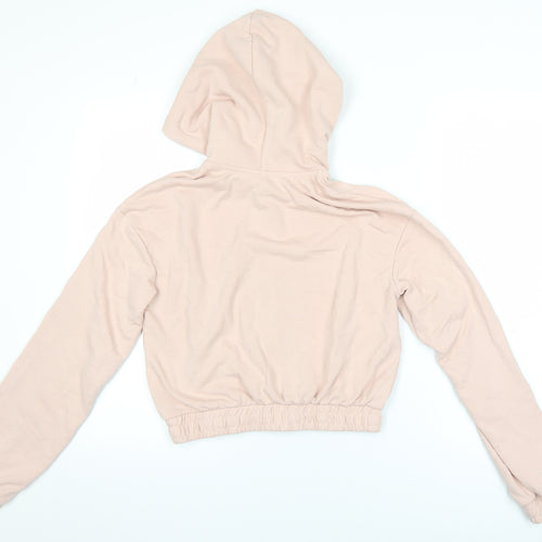 H&M Women Pink Cropped Hooded Full Zip Jacket Size 12