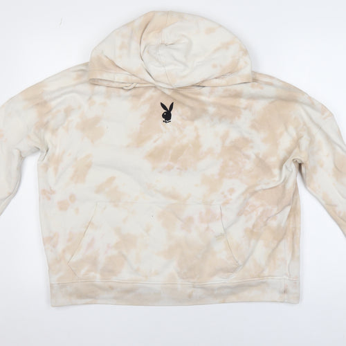 Missguided Playboy Beige Tie Dye Hoodie Womens Size 12 Cotton Pullover