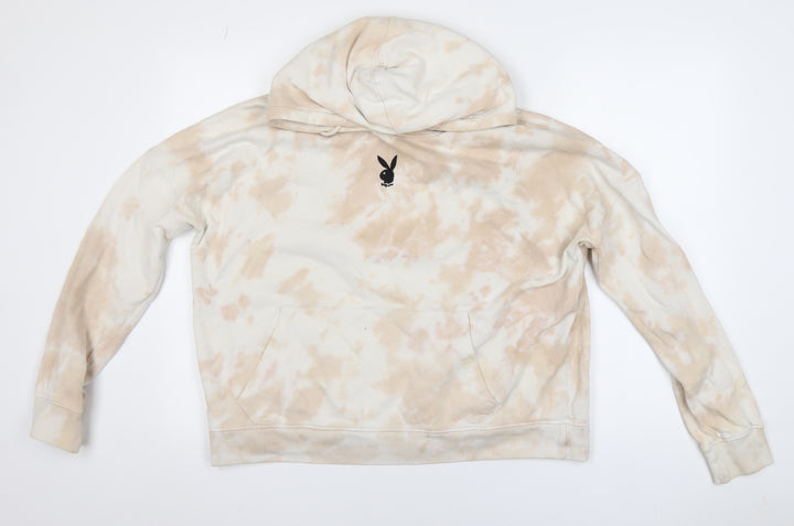 Missguided Playboy Beige Tie Dye Hoodie Womens Size 12 Cotton Pullover