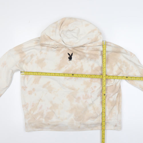 Missguided Playboy Beige Tie Dye Hoodie Womens Size 12 Cotton Pullover
