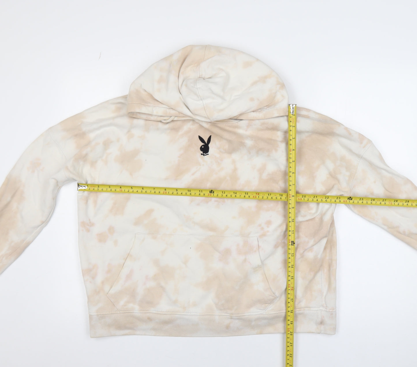 Missguided Playboy Beige Tie Dye Hoodie Womens Size 12 Cotton Pullover