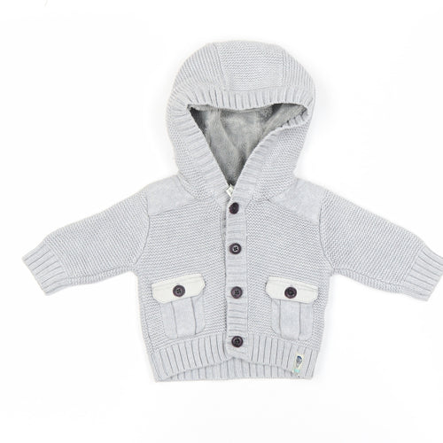 Ted Baker Baby Grey Hooded Button Jacket 0-3 Months Lined Cotton Knit