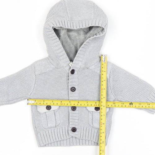 Ted Baker Baby Grey Hooded Button Jacket 0-3 Months Lined Cotton Knit
