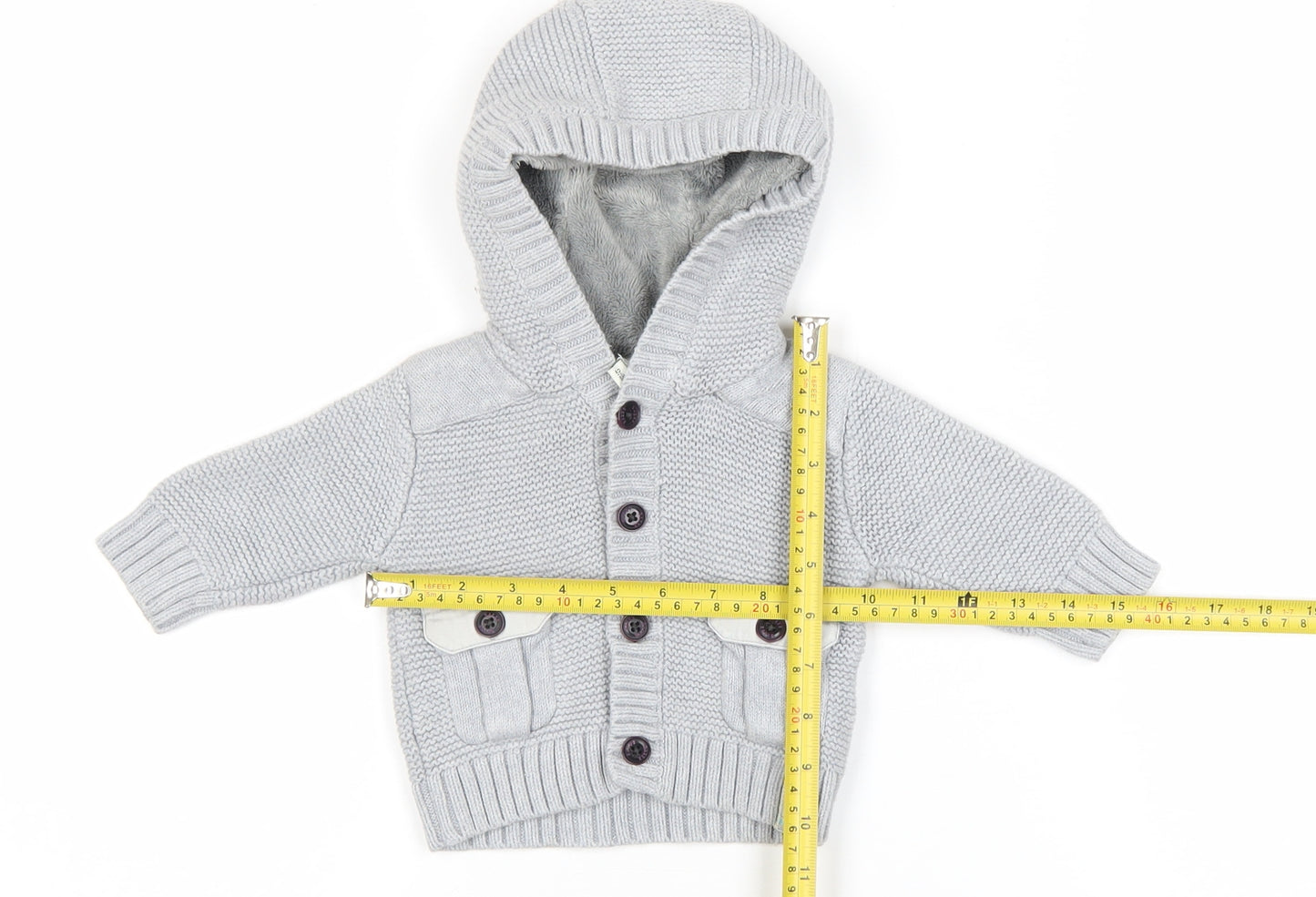 Ted Baker Baby Grey Hooded Button Jacket 0-3 Months Lined Cotton Knit