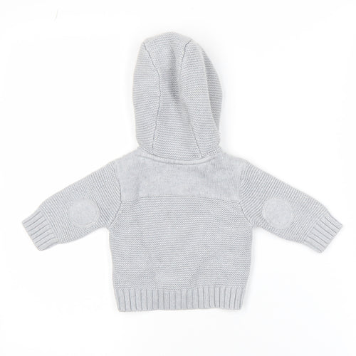 Ted Baker Baby Grey Hooded Button Jacket 0-3 Months Lined Cotton Knit