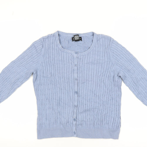 Jones New York Women Light Blue Cardigan L Cotton Cable Knit