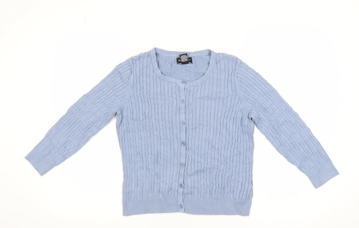 Jones New York Women Light Blue Cardigan L Cotton Cable Knit