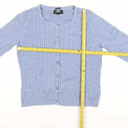 Jones New York Women Light Blue Cardigan L Cotton Cable Knit