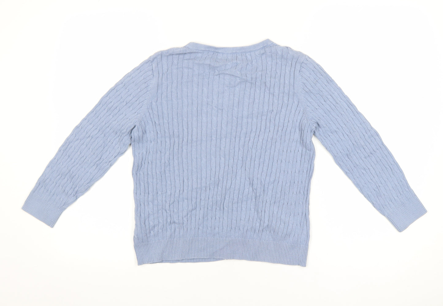 Jones New York Women Light Blue Cardigan L Cotton Cable Knit