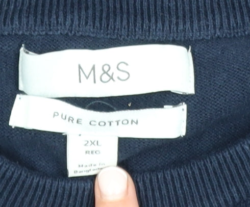Marks and Spencer Men's Blue 2XL Pure Cotton Crew Neck Jumper