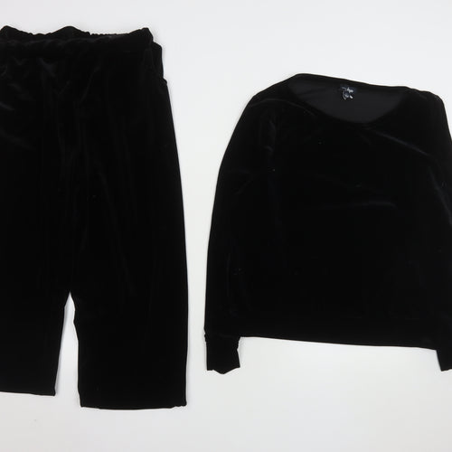 Pour Moi Women's Black Velvet Pyjama Set Size 12 Scoop Neck Long Sleeve