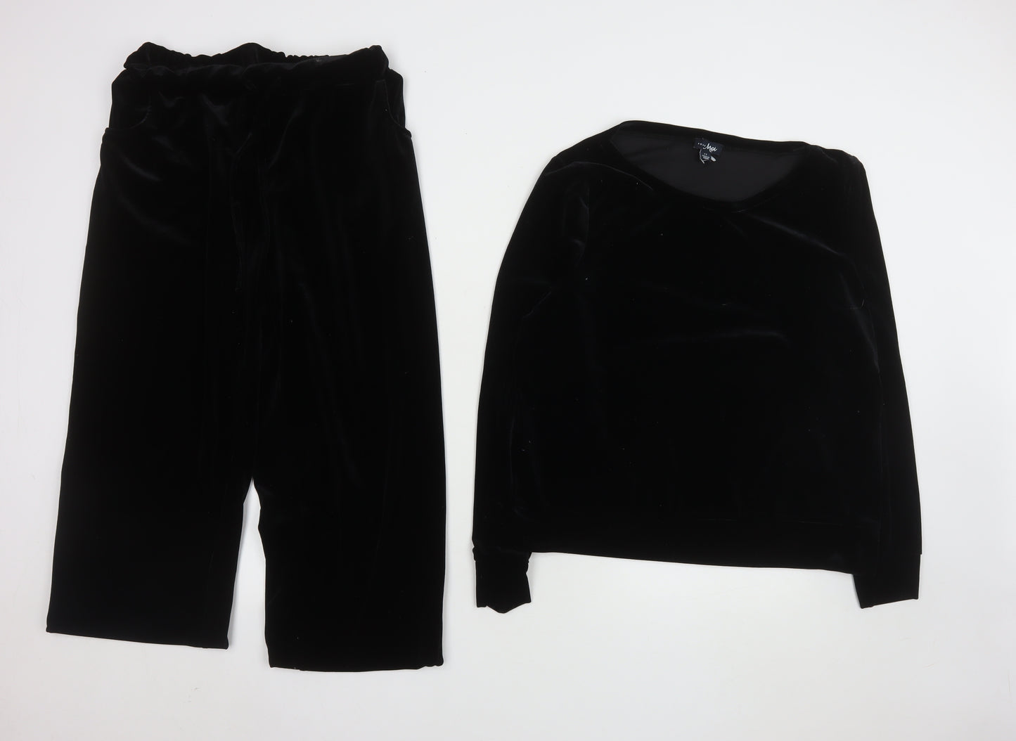 Pour Moi Women's Black Velvet Pyjama Set Size 12 Scoop Neck Long Sleeve