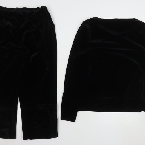Pour Moi Women's Black Velvet Pyjama Set Size 12 Scoop Neck Long Sleeve
