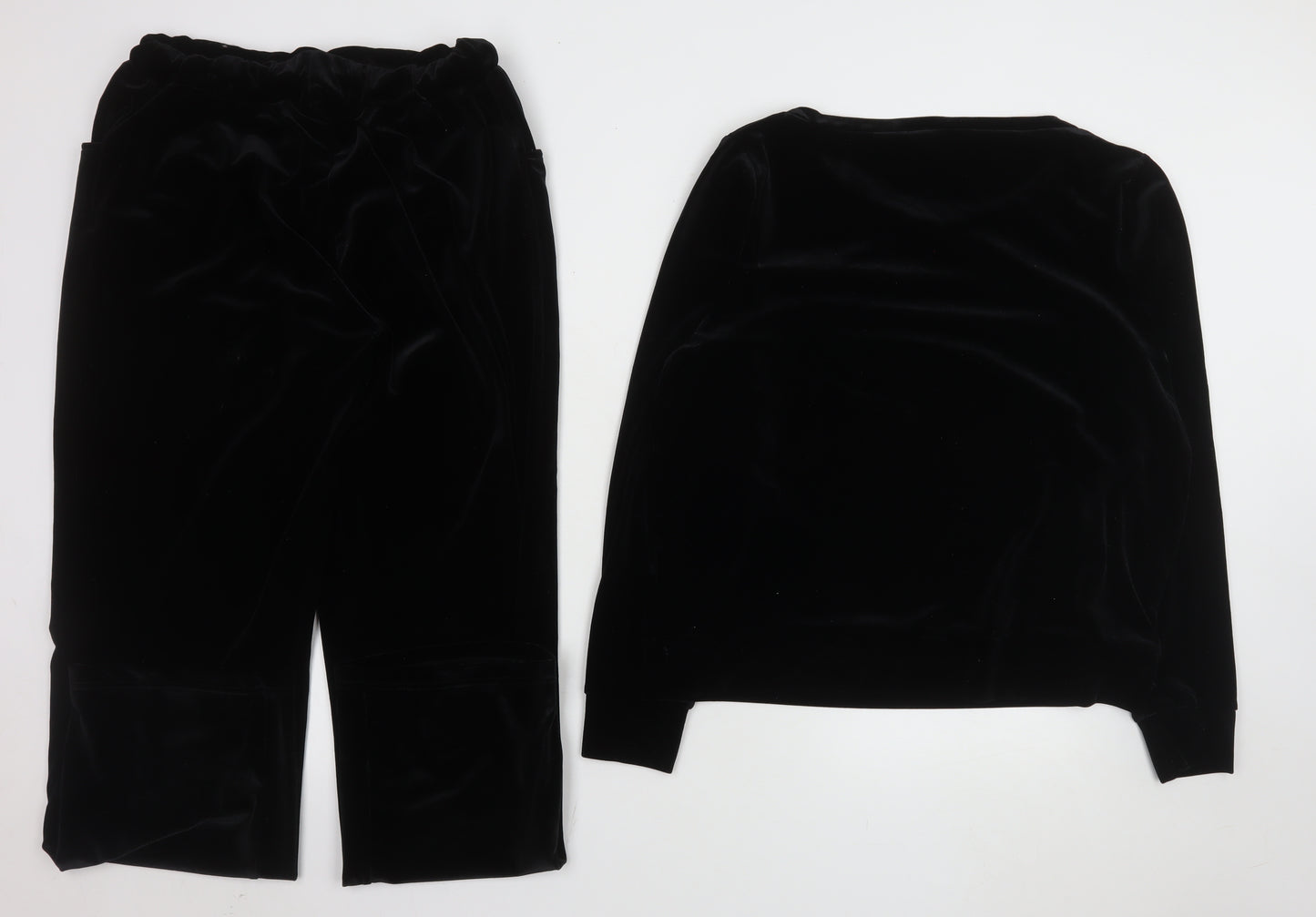 Pour Moi Women's Black Velvet Pyjama Set Size 12 Scoop Neck Long Sleeve