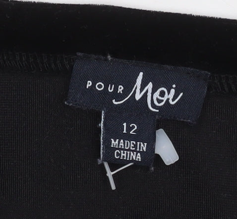 Pour Moi Women's Black Velvet Pyjama Set Size 12 Scoop Neck Long Sleeve