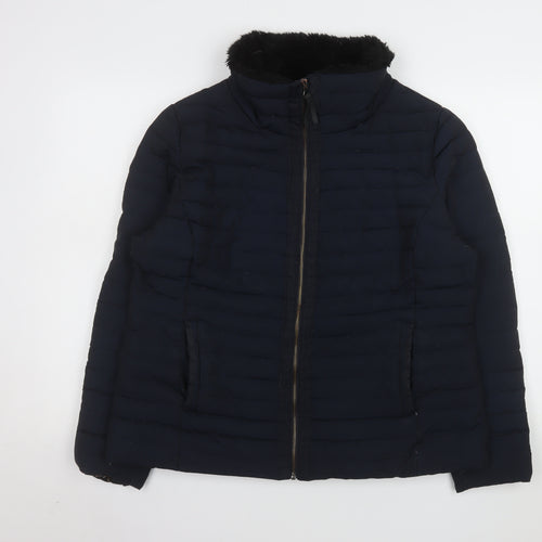 Jasper Conran Women's Blue Puffer Jacket Size 18 Faux Fur Collar
