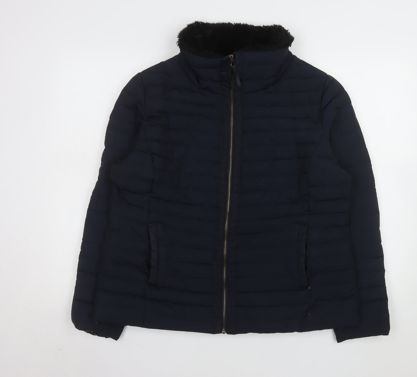 Jasper Conran Women's Blue Puffer Jacket Size 18 Faux Fur Collar