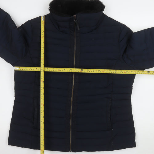 Jasper Conran Women's Blue Puffer Jacket Size 18 Faux Fur Collar