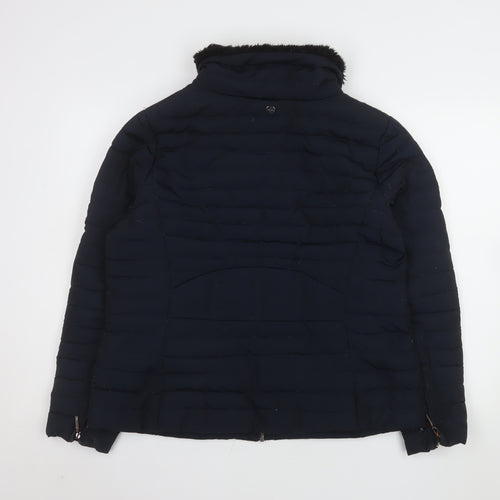 Jasper Conran Women's Blue Puffer Jacket Size 18 Faux Fur Collar
