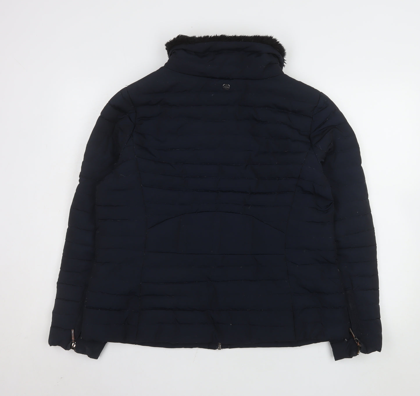 Jasper Conran Women's Blue Puffer Jacket Size 18 Faux Fur Collar