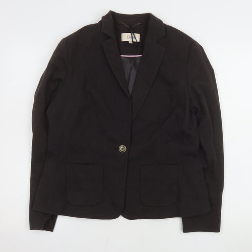 Marks and Spencer Women Black UK 14 Cotton Blend Single-Breasted Blazer