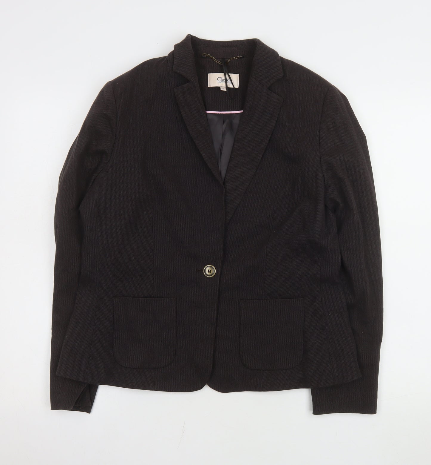 Marks and Spencer Women Black UK 14 Cotton Blend Single-Breasted Blazer