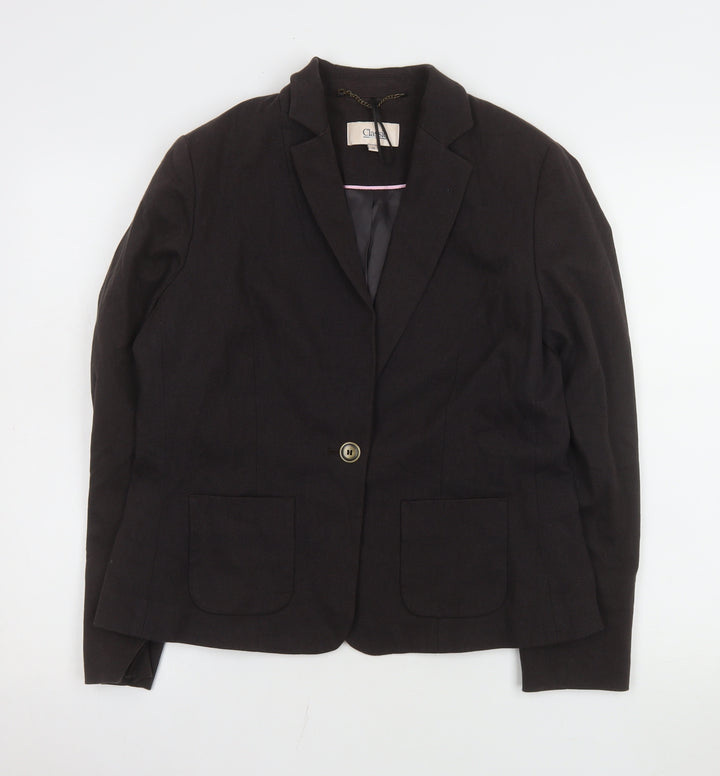 Marks and Spencer Women Black UK 14 Cotton Blend Single-Breasted Blazer