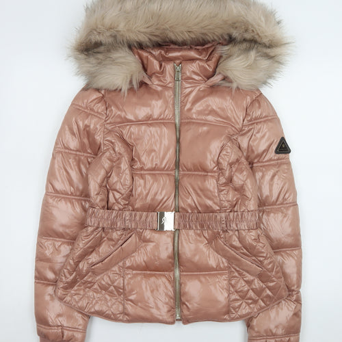 River Island Women's Brown Faux Fur Hooded Puffer Jacket UK 12