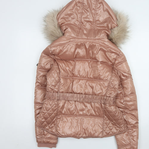 River Island Women's Brown Faux Fur Hooded Puffer Jacket UK 12