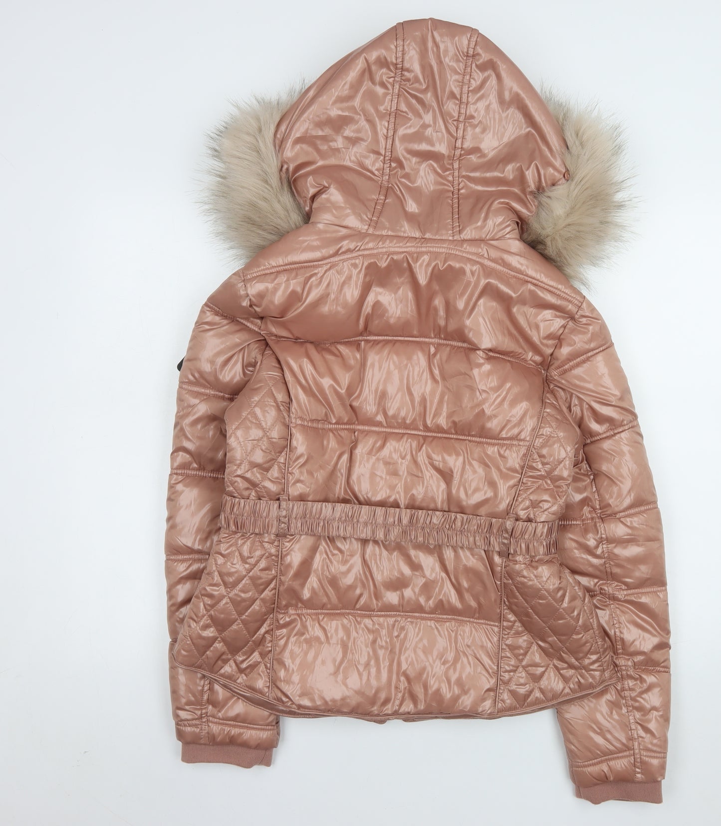 River Island Women's Brown Faux Fur Hooded Puffer Jacket UK 12