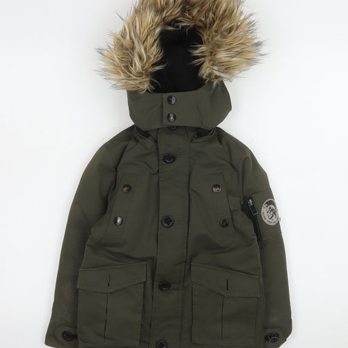 Diesel Boys Green Faux Fur Hooded Padded Parka Coat Size 6 Years