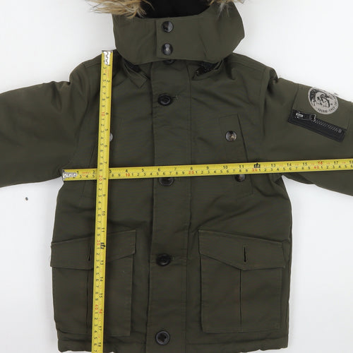 Diesel Boys Green Faux Fur Hooded Padded Parka Coat Size 6 Years