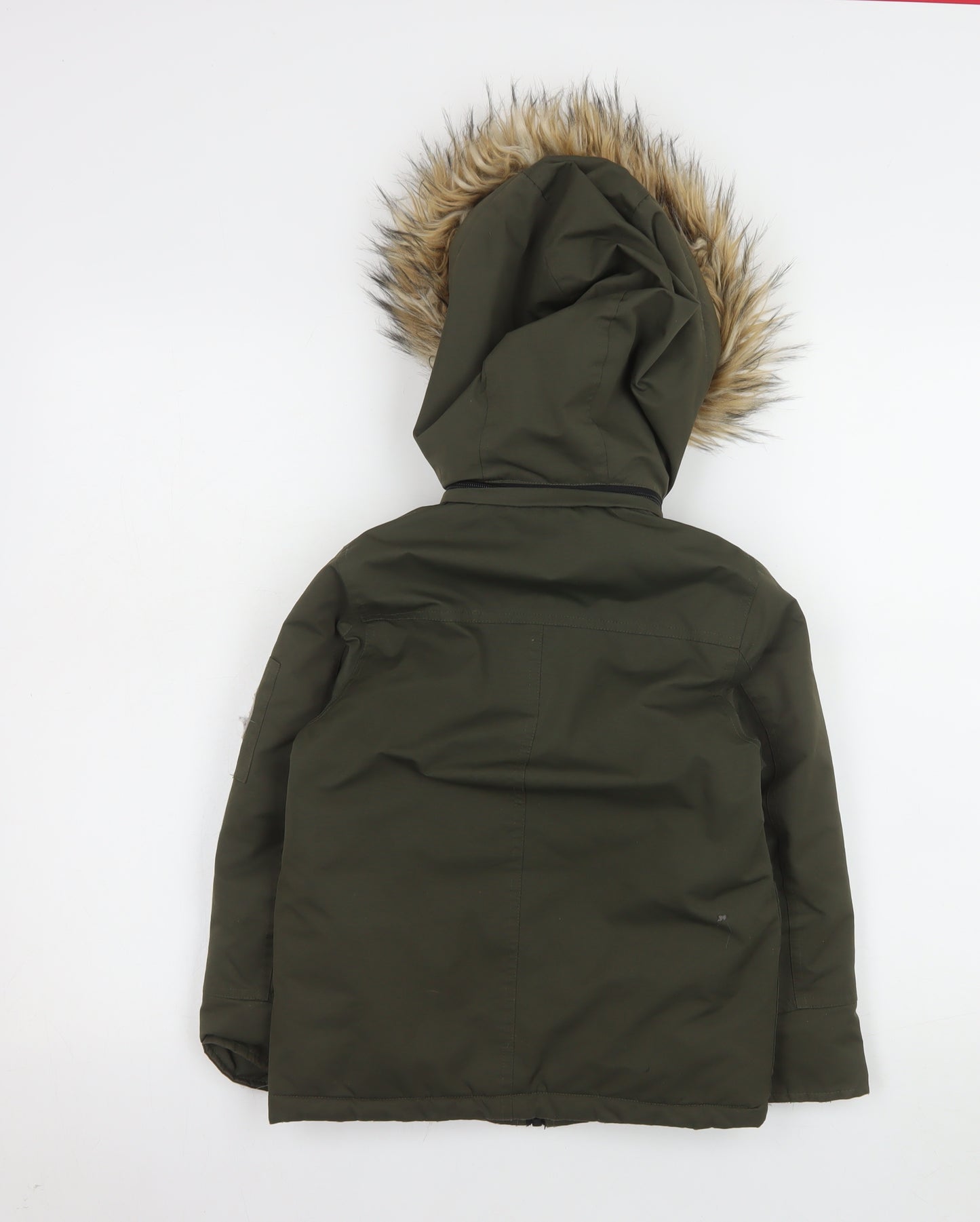 Diesel Boys Green Faux Fur Hooded Padded Parka Coat Size 6 Years