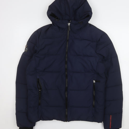 Superdry Men's Blue Puffer Jacket Hooded Zip Size M Winter Casual