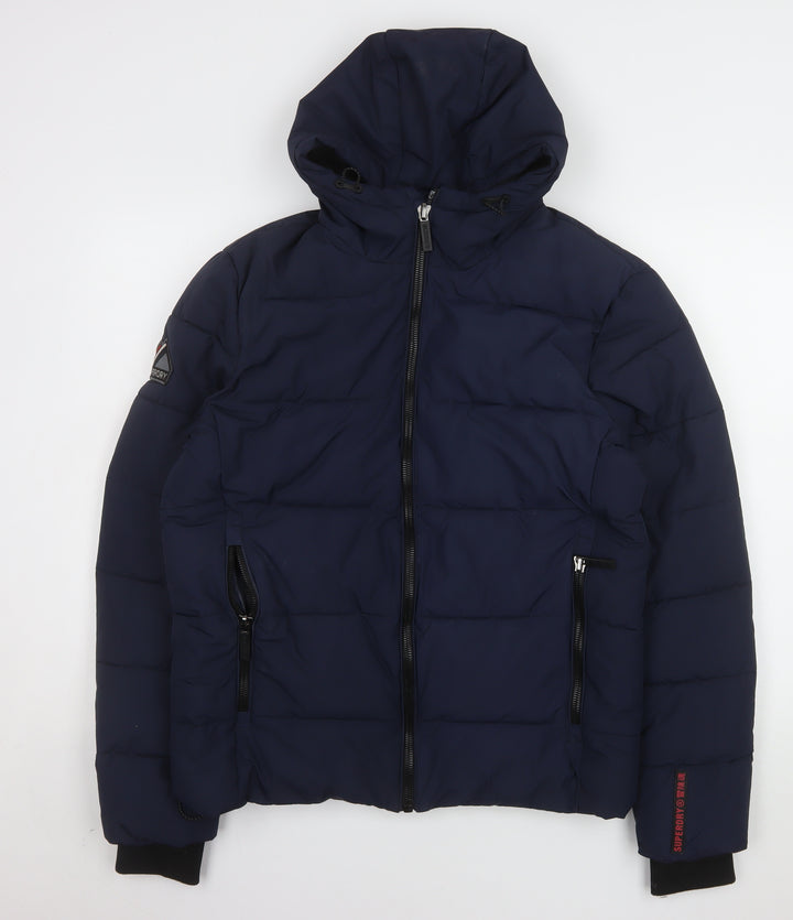 Superdry Men's Blue Puffer Jacket Hooded Zip Size M Winter Casual