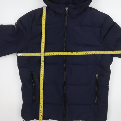 Superdry Men's Blue Puffer Jacket Hooded Zip Size M Winter Casual