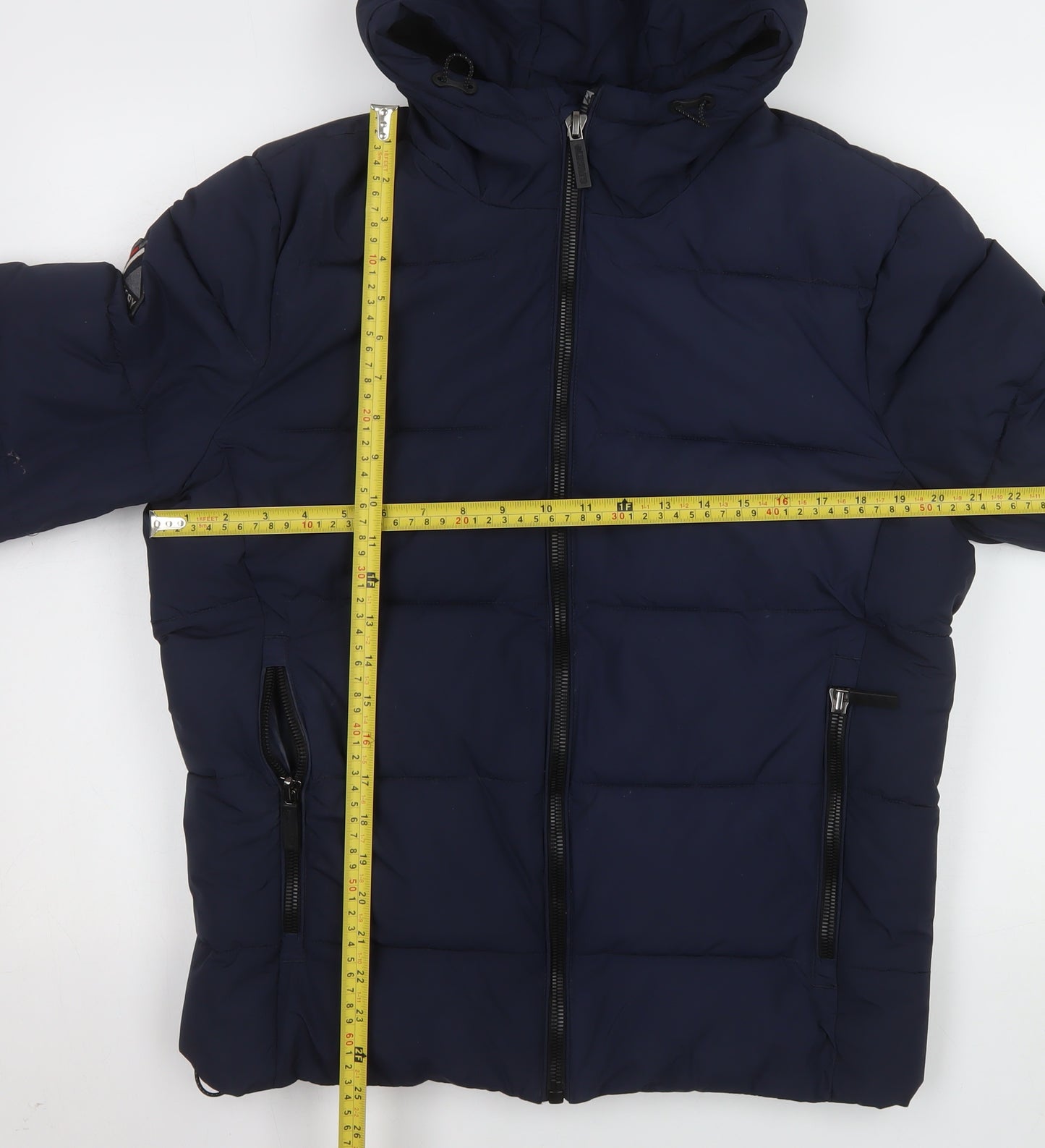 Superdry Men's Blue Puffer Jacket Hooded Zip Size M Winter Casual