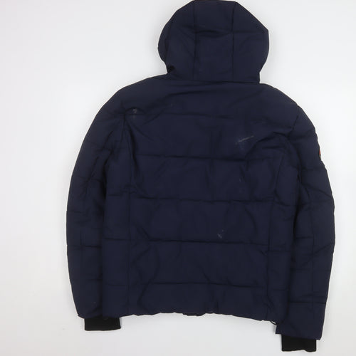 Superdry Men's Blue Puffer Jacket Hooded Zip Size M Winter Casual