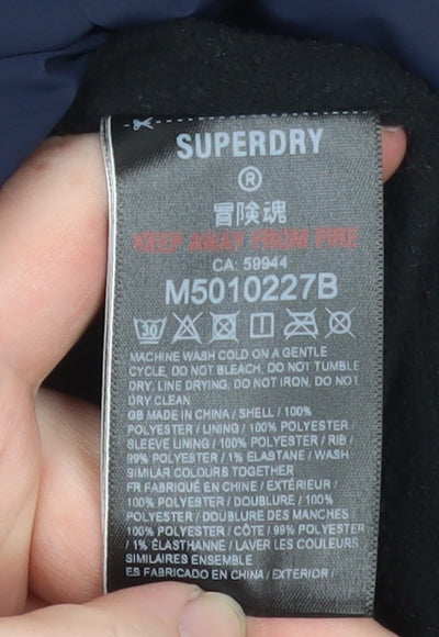 Superdry Men's Blue Puffer Jacket Hooded Zip Size M Winter Casual
