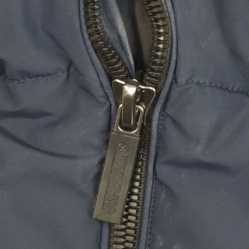 Superdry Men's Blue Puffer Jacket Hooded Zip Size M Winter Casual