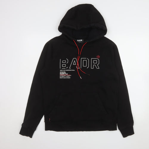 BADR Men's Black Pullover Hoodie M Sports Fleece Graphic Print